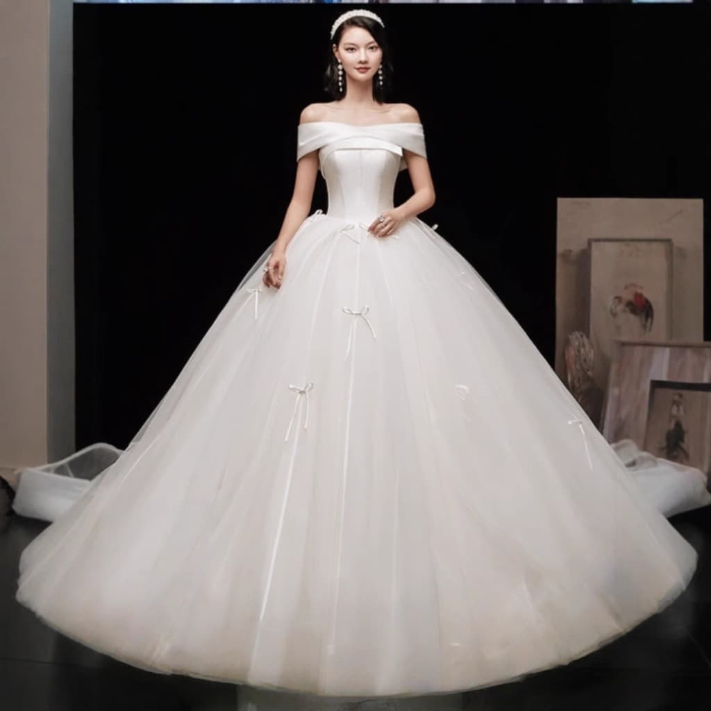 2026 Spring/Summer New Wedding Dress White Simple Plus Size High Waist Strapless Bow Bride Wedding Gown
