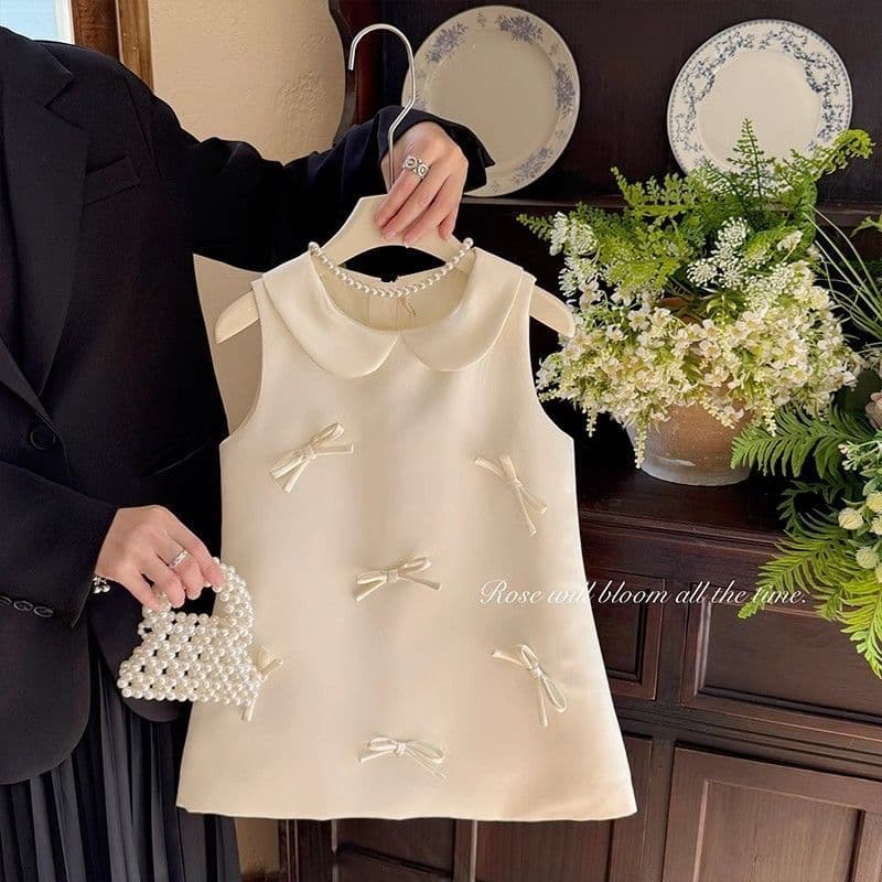 Girl's Summer Dress Baby Birthday First Birthday Party Dress Children's White Elegant Bow Princess Dress