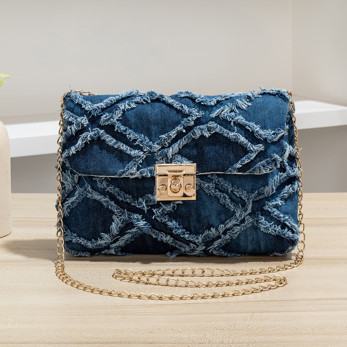 Cross-border new women's shoulder bag denim chain flip small square bag rhombus versatile fashion crossbody bag for women