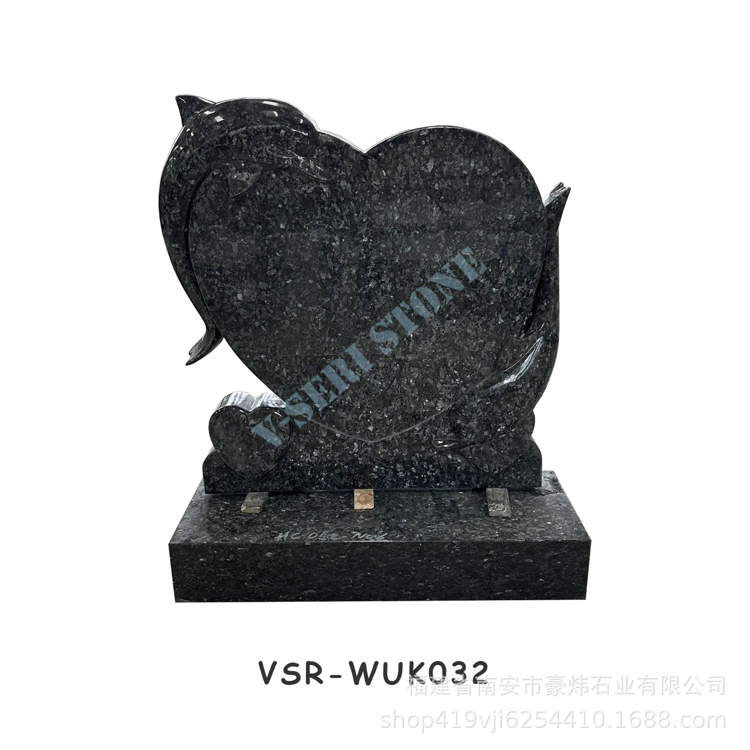 British modern craftsmanship dolphin and heart engraving granite headstone, elegant and beautiful, wholesale for cemeteries