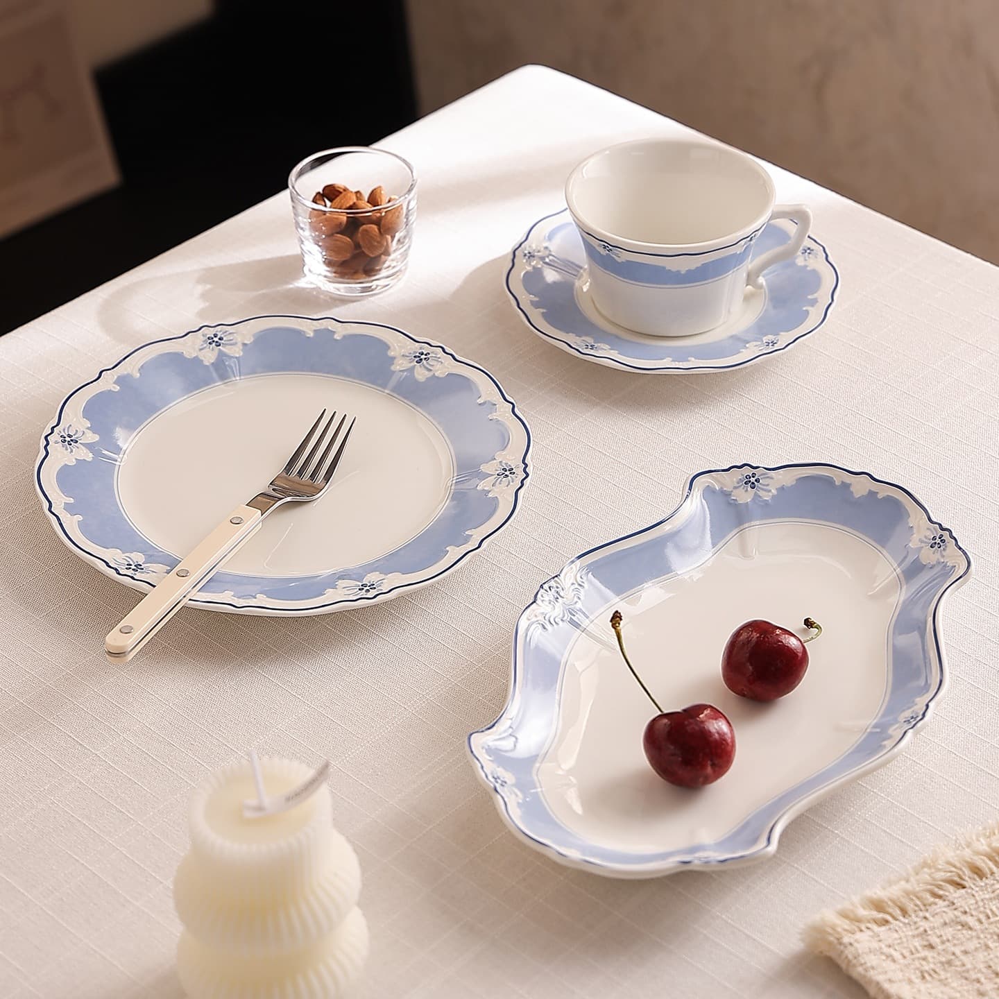 Vintage Floral High-Aesthetic Tableware Set: Coffee Cup & Saucer, Fruit & Dessert Plates, Serving Dishes