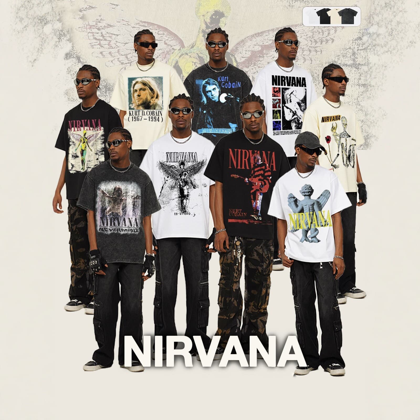 2026 Summer New Cross-Border NIRVANA Rock Band Vintage Short Sleeve T-Shirt Heavy Washed Distressed Style