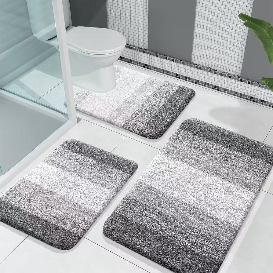 New atmospheric simple style gradient bathroom non-slip water-absorbent imitation cashmere floor mat three-piece set home bathroom floor mat