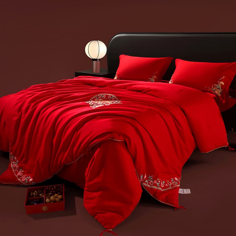 New 60-Strand Pure Long-Staple Cotton Bright Red Embroidered Silk Wedding Quilt, All-Season Mother-Child Core