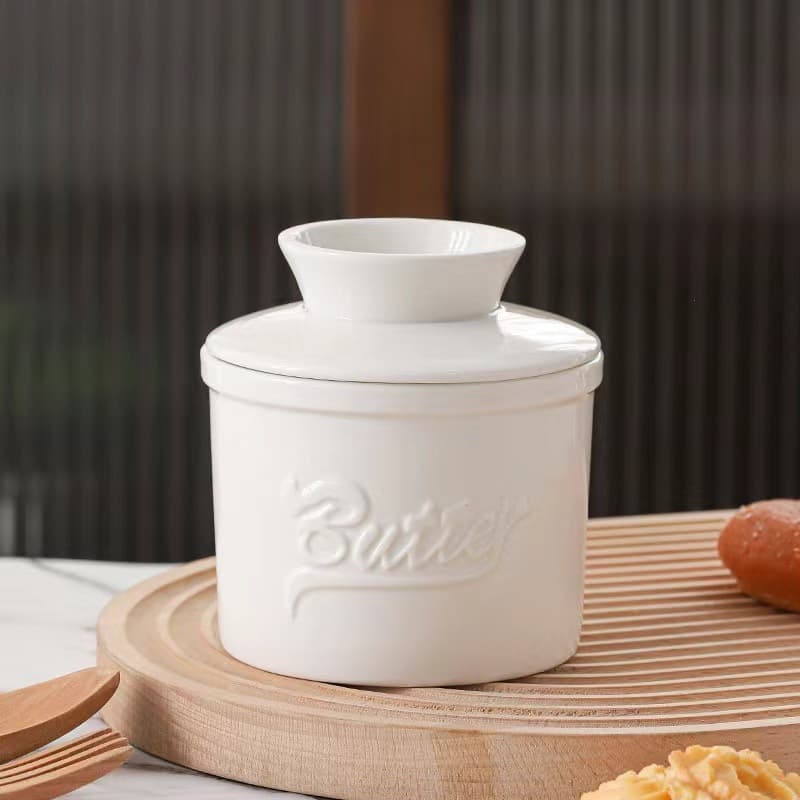 Amazon's best-selling ceramic butter jar with lid, perfect for home use, including cheese dishes.