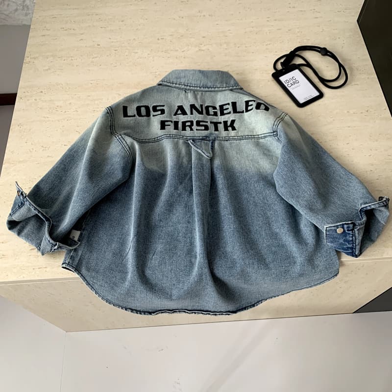 Boys Denim Shirt Jacket Spring 2026 New Trendy Kids Embroidered Loose Gradient Denim Shirt