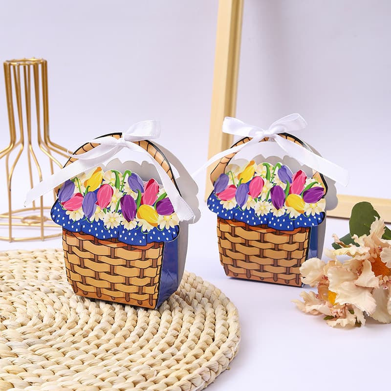Cross-Border Hot Selling Colorful Oil Painting Flower Basket Handheld Candy Snack Packaging Box Wedding Party Favor Gift Box
