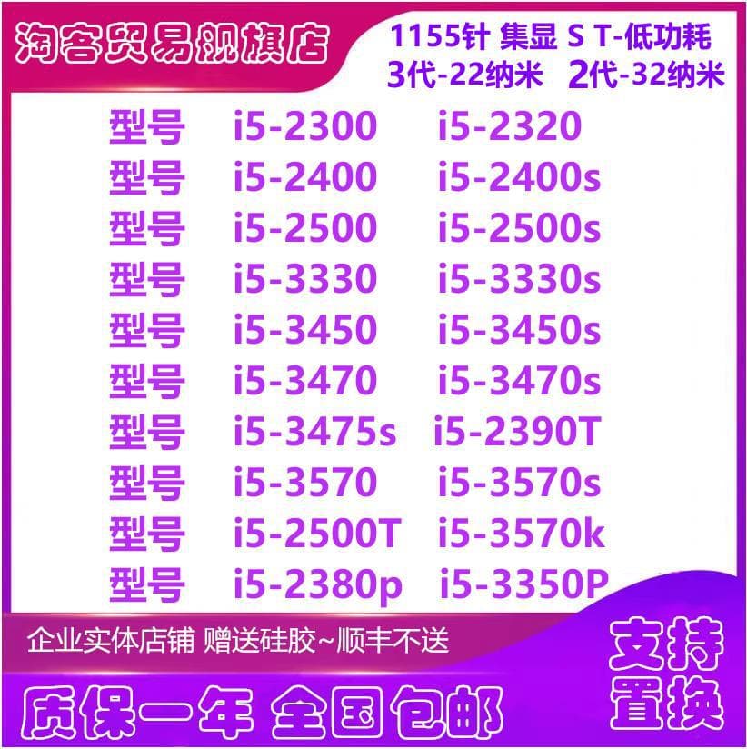 i5 2300/2320/2400/2500K, 3330/3450/3470, T3550/P3570, S1155 CPU