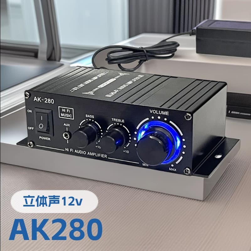 AK-280 Small Amplifier with 12V Power Supply for Home and Car Use