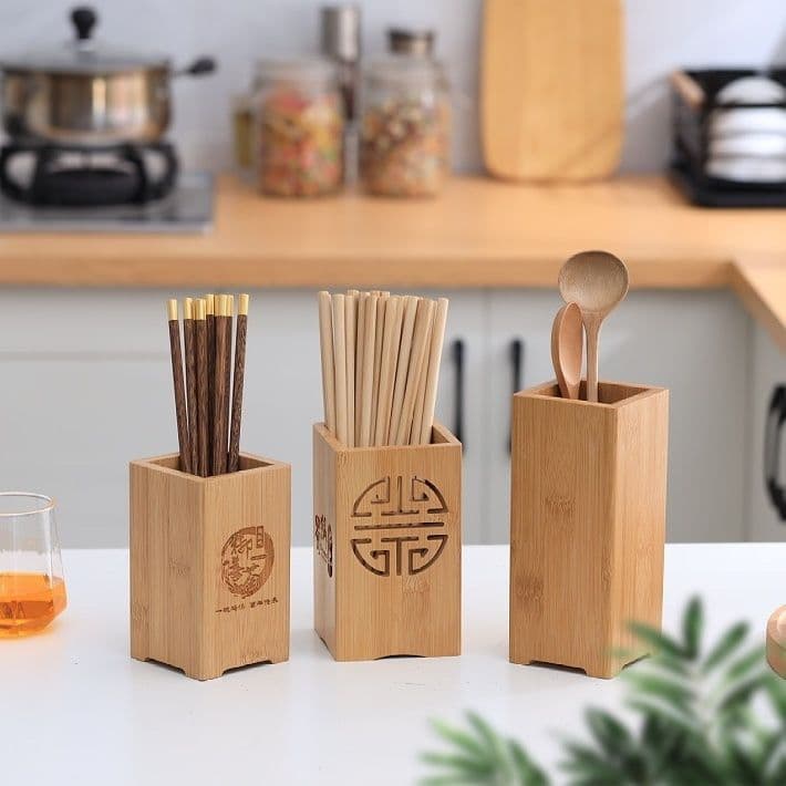 Creative Bamboo Chopstick Holder and Container for Commercial Restaurants, Desktop High-Aesthetic Bamboo Tube with Custom Engraving, Best Seller