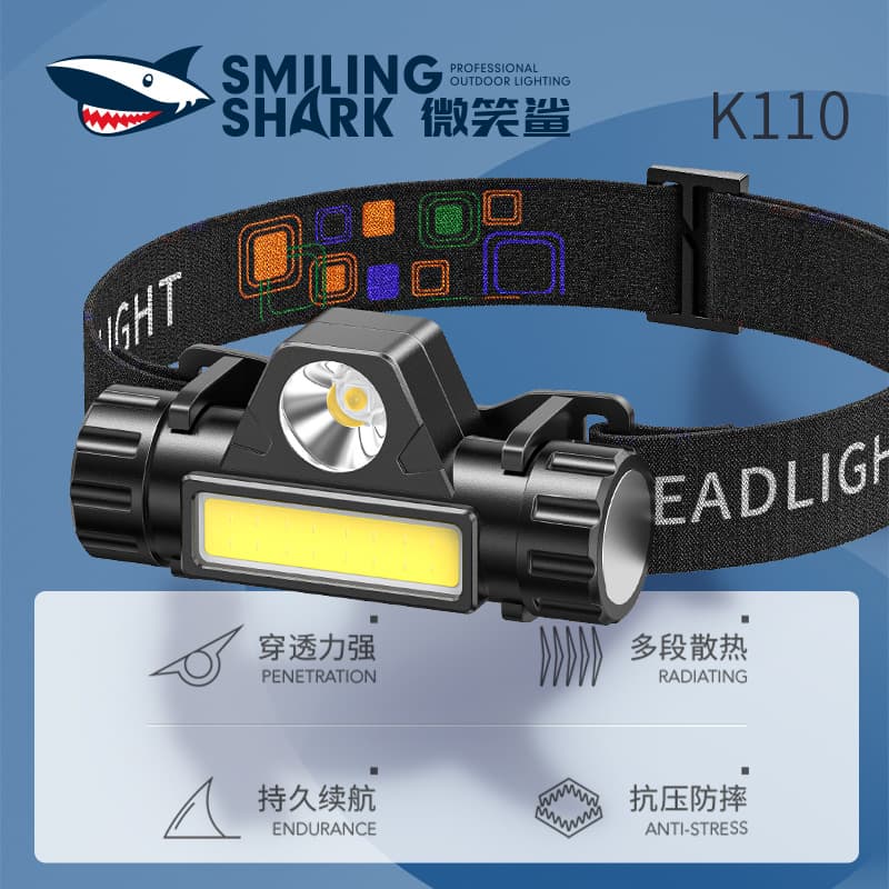 ABS Headlamp with Dual Beam Distance and Floodlight, Outdoor Wide-Angle Fishing Light, Mini High-Brightness with Magnetic, Night Fishing Headlamp