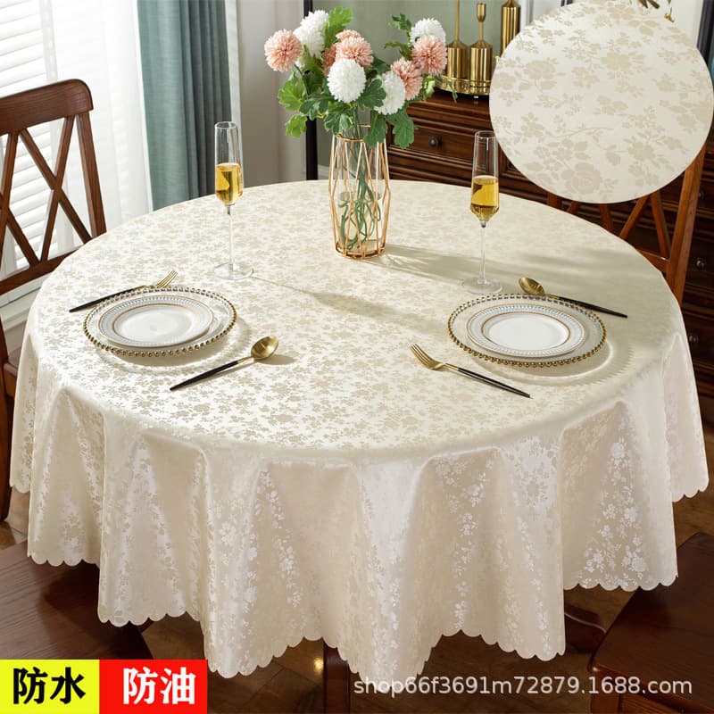 Waterproof, Oil-proof, Thickened Heat-resistant PU Wash-free Hotel Round Tablecloth, Home Restaurant Dining Table Decorative Fabric