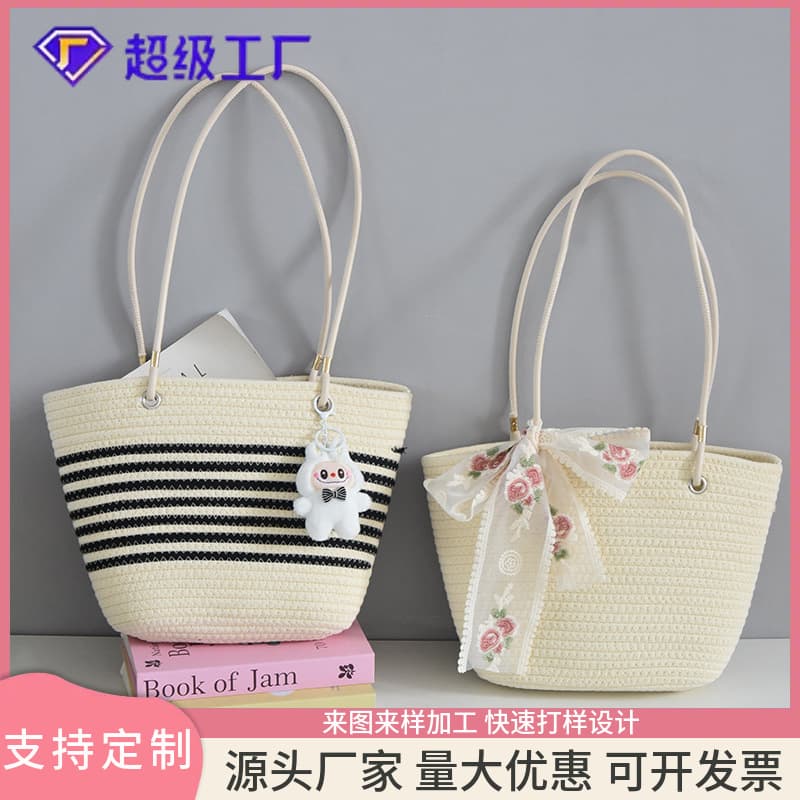 New Large Capacity Woven Bag, Shoulder Bag, Simple and Versatile Tote, Straw Woven Handbag for Women, Vacation Underarm Bag