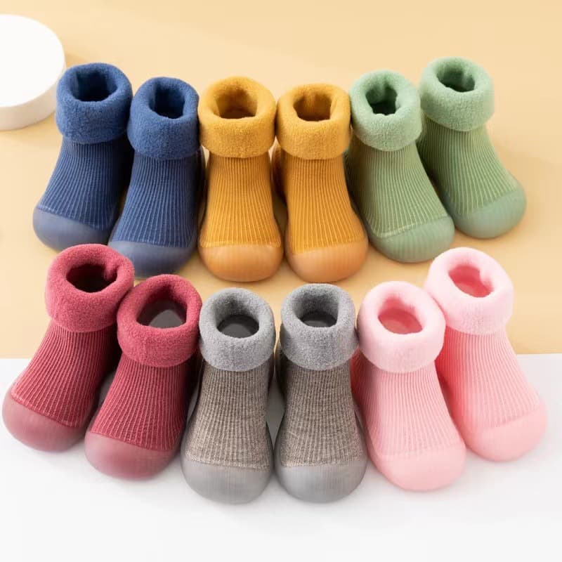 Infant Walkers Autumn/Winter Fleece-Lined Thick Soft-Sole Anti-Slip Boys/Girls Shoes Pure Cotton Floor Socks Warm