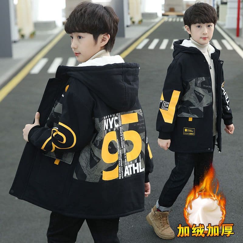 Boys' Winter Padded Jacket Fleece-Lined Thickened Coat Older Boys New Kids' Padded Jacket Autumn Winter Boys' Cotton-Padded Jacket Warm Trendy