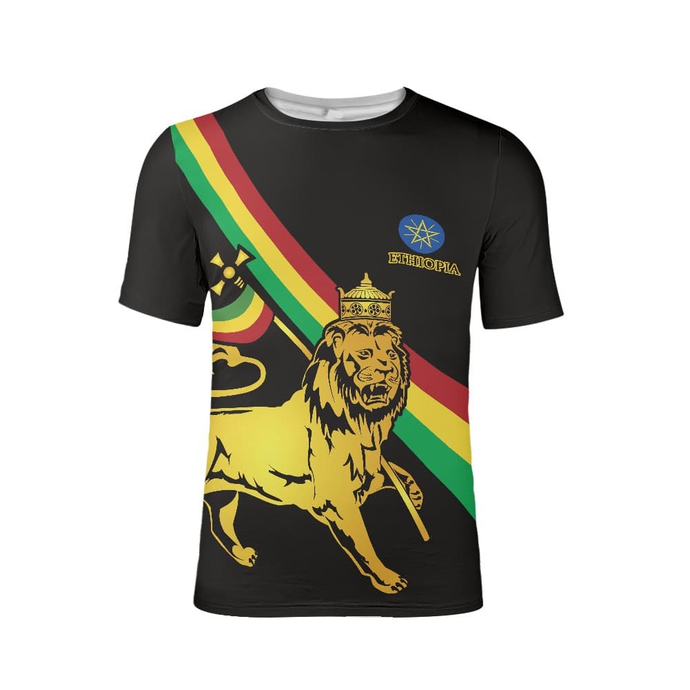 Men's T-Shirt Ethiopia Lion Pattern Print T-Shirt Men's with Custom Logo Embroidery
