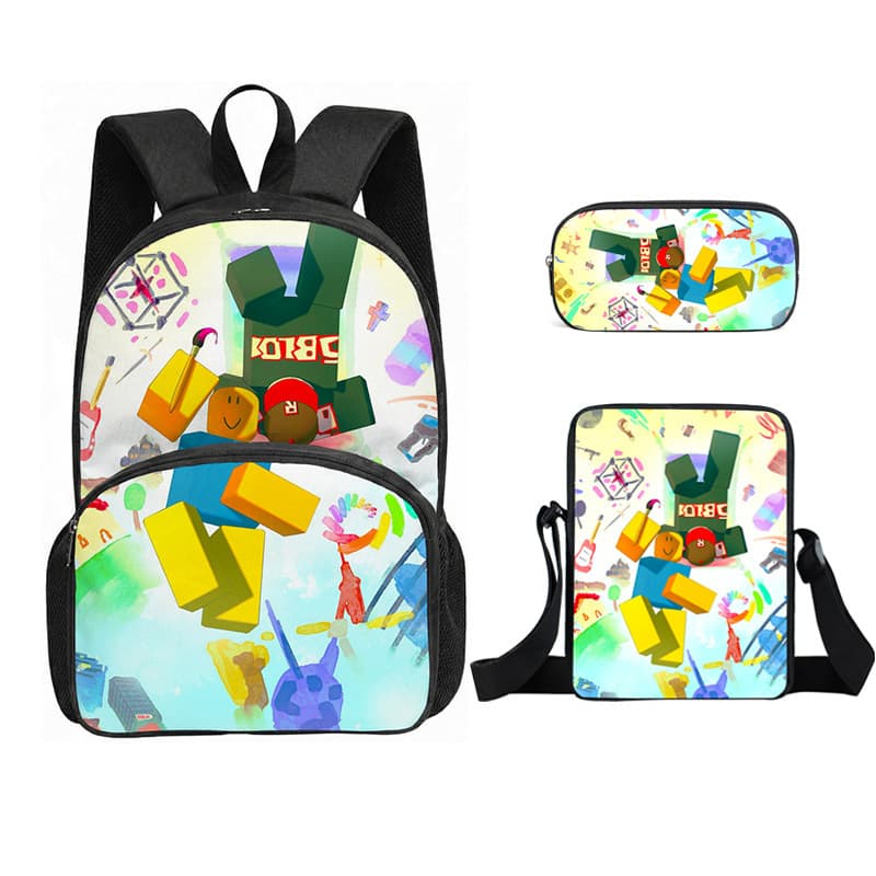 New 3-Piece Backpack Set Roblox Large Capacity 16-Inch Lightweight Backpack Student Pencil Case Small Crossbody Bag