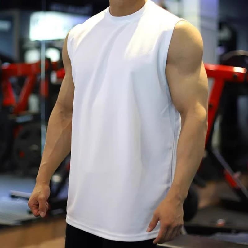Summer Gym Tank Top Wide Shoulder Sleeveless Vest Cotton Loose Men's Muscle Breathable Training T-Shirt Basketball Style