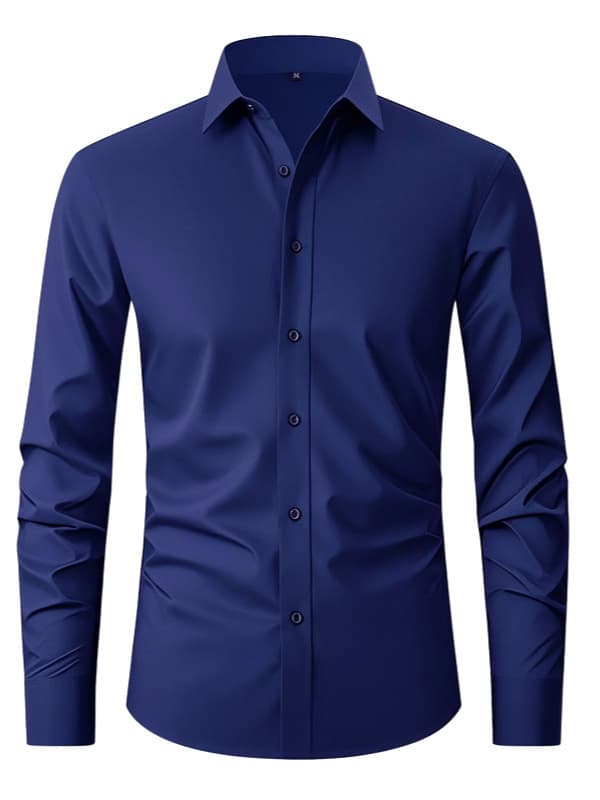 Cross-Border Men's Four-Way Stretch Solid Color Wrinkle-Free Plus-Size Shirt Anti-Wrinkle Business Hot-Selling Amazon Europe and America Dress Shirt