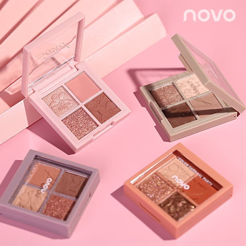 NOVO Four Color Eyeshadow Palette Super Hot Glitter Powder Small Palette Pearlescent Portable Waterproof Level Price Earthy Color Student Niche 5330