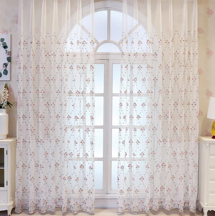 [Fabrics] Pink and green plaid mesh gauze curtains and windows AliExpress embroidery American gauze Amazon gauze curtain zero cut