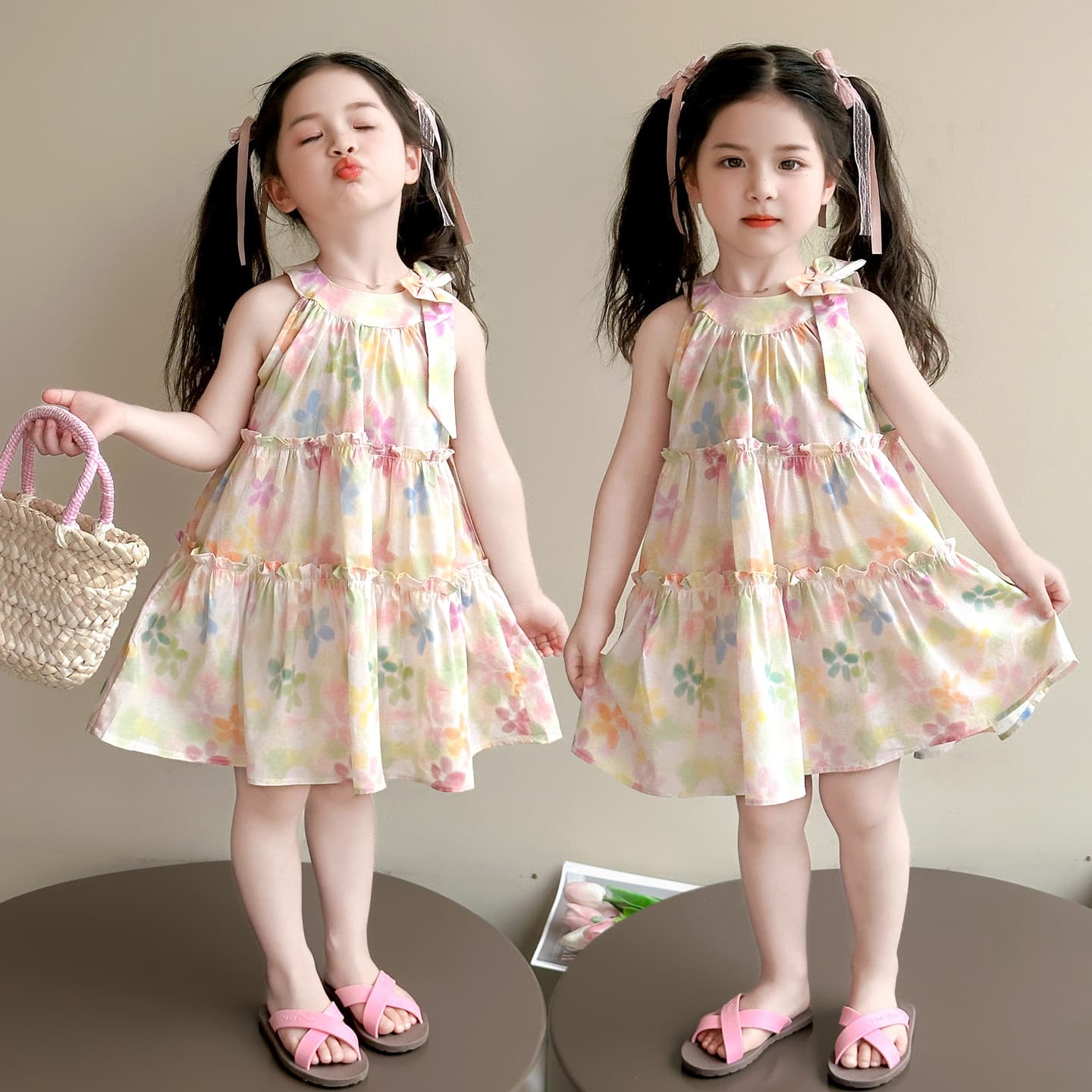 Girls Sleeveless Dress Summer 2026 New Style Children Cotton Dress Thin Baby Floral Princess Dress
