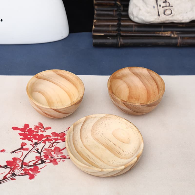 Home Small Wooden Bowl Japanese Tableware Dessert Fruit Salad Bowl Creative Solid Wood Tea Bowl Soup Bowl Children's Rice Bowl