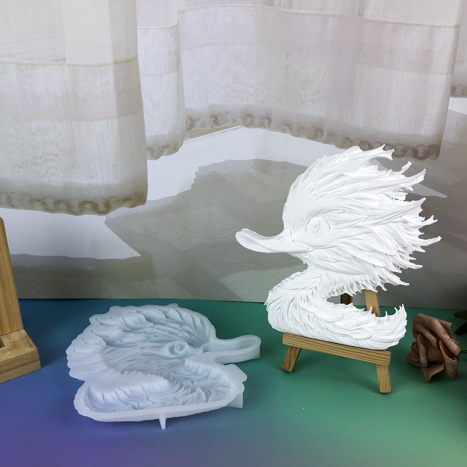 X0732 Fluffy Duck Wall Hanging Decoration Cement Plaster Mold DIY Silicone Mold