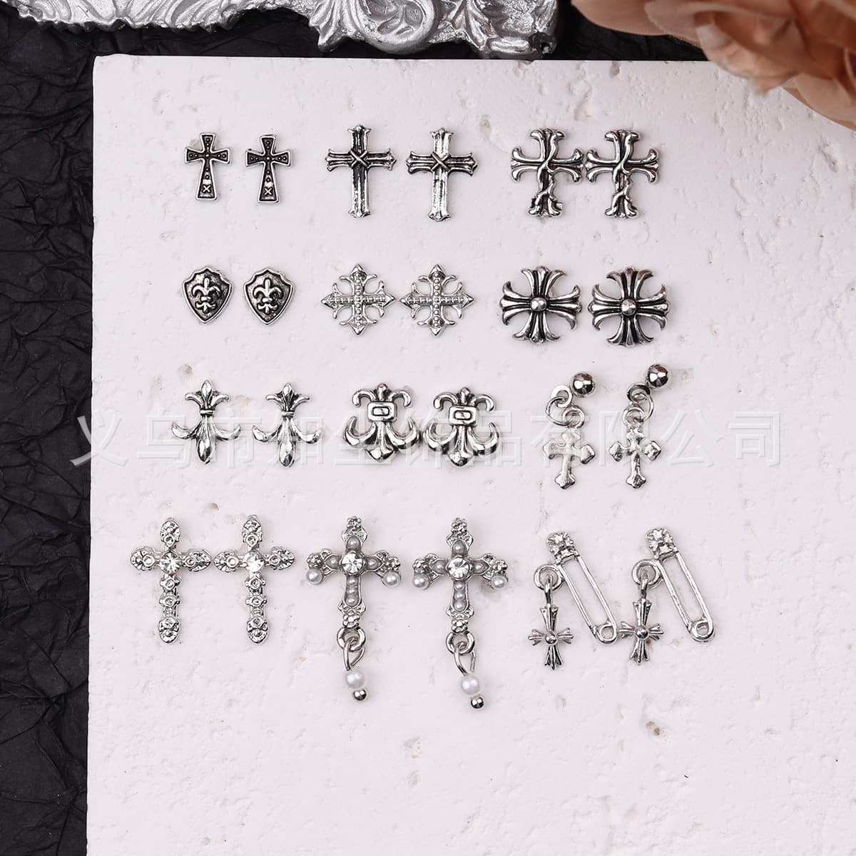 New Retro Crow Heart Nail Art Accessories Punk Style Cross Silver Dark Metal Nail Ornaments DIY