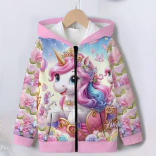 Children's Hoodie Jacket, Cute Cartoon Print Girls' Fashion Zipper, Drop Shipping Girls' Summer Wear
