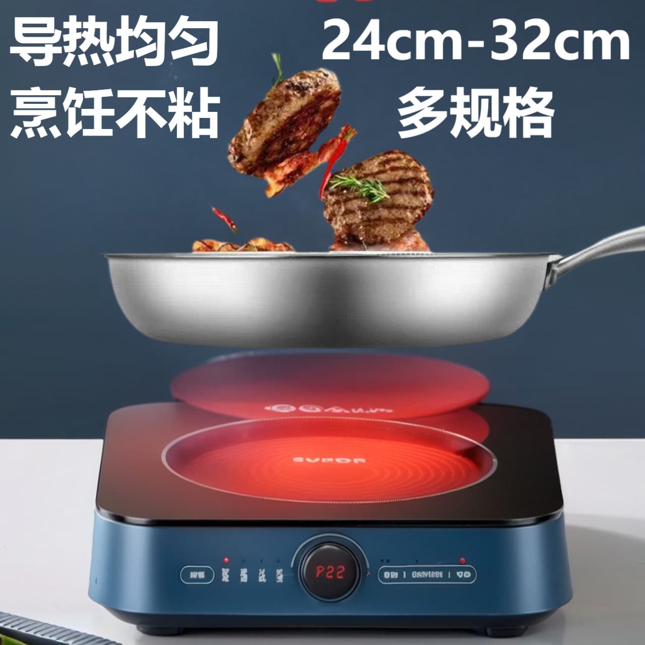 Stainless Steel Honeycomb Non-Stick Thickened Full-Screen Frying Pan for Eggs and Steak, Household Flat Pan