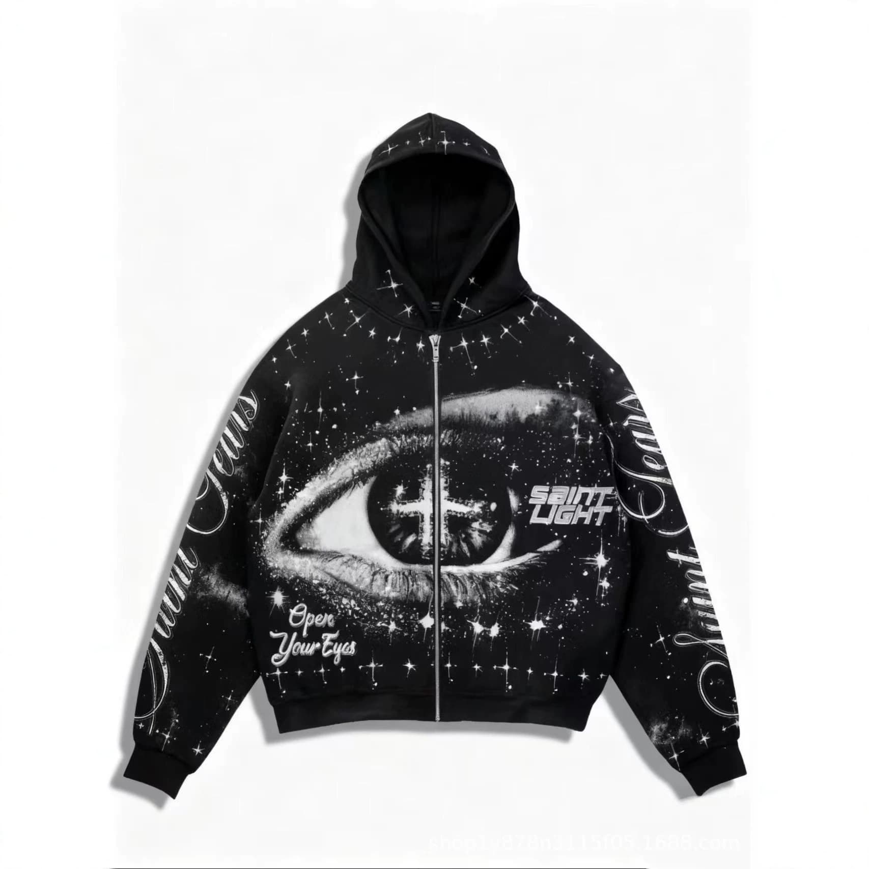 2026 Cross-border Amazon New Hot Sale 3D Printed Starry Sky Eyes Hooded Sweatshirt Street Style Men's Zipper Sweatshirt