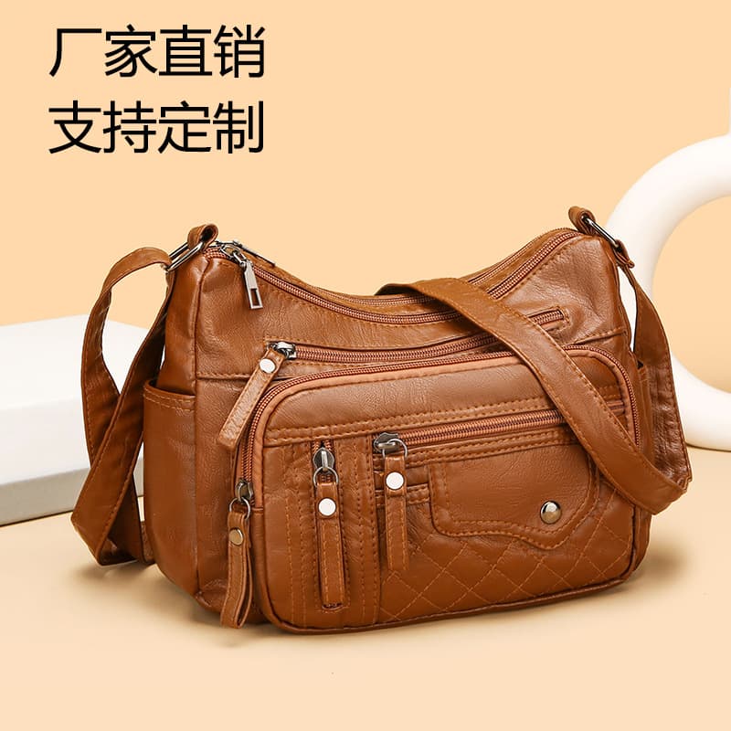Cross-Border Trade Women's Bag New Fashion Large Capacity Shoulder Bag European and American Versatile Crossbody Bag Multi-Pocket Mom Bag