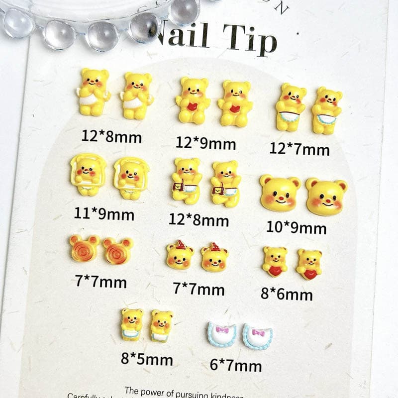 Butter Bear Cartoon Nail Art Accessories Large and Small Love Angel Bear DIY Nail Accessories Dried Flowers for Nail Art