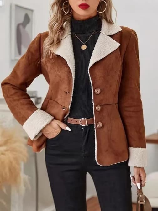 2025 Fall/Winter Amazon Casual Fashion Cold-Proof Warm Fur-Lined Turn-Down Collar Jacket