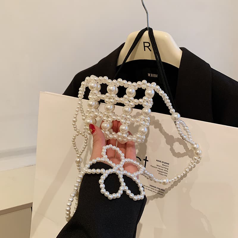 Pearl Bag Korean New Girls' Crossbody Bag Instagram Popular Internet Red Bag for Parents and Children Flower Shoulder Strap Accessories Bag