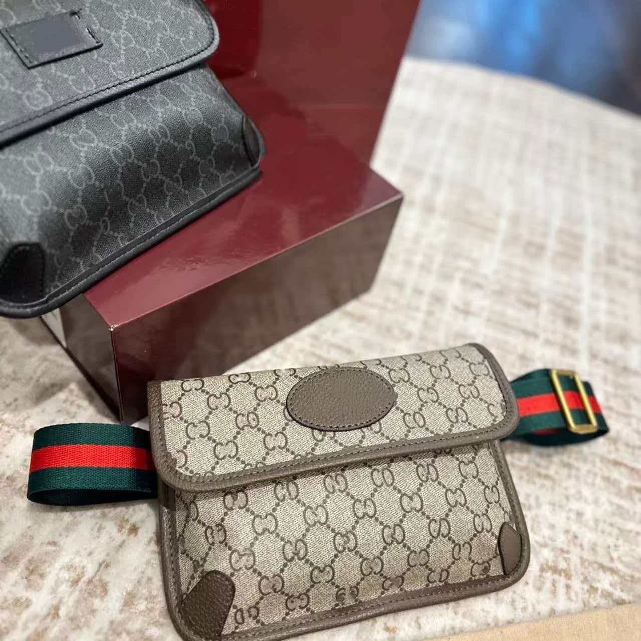 2025 New Genuine Leather Monogram Messenger Bag Striped Wide Shoulder Strap Waist Bag Chest Bag Crossbody Women's Bag Original Letter
