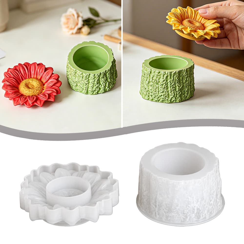 Sunflower Tree Stump Storage Box Silicone Mold DIY Scented Candle Cup Cement Flower Pot Epoxy Resin Plaster Ornament