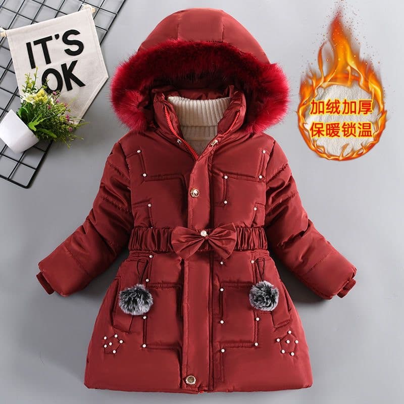 Girls' Winter Coat Fleece-Lined Thick Jacket Fashionable Medium-Large Child Mid-Length Cotton Padded Coat Trendy New Export