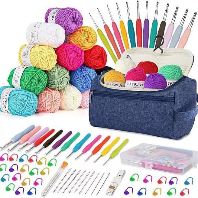 Beginner Yarn Crochet Knitting Tool Set, Metal Crochet Hooks, Hanging Storage Bag
