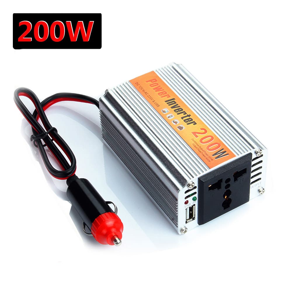 Car Mounted 200W Inverter 12V to 220V Power Converter with USB Vehicle Voltage Booster Car Power Supply Adapter