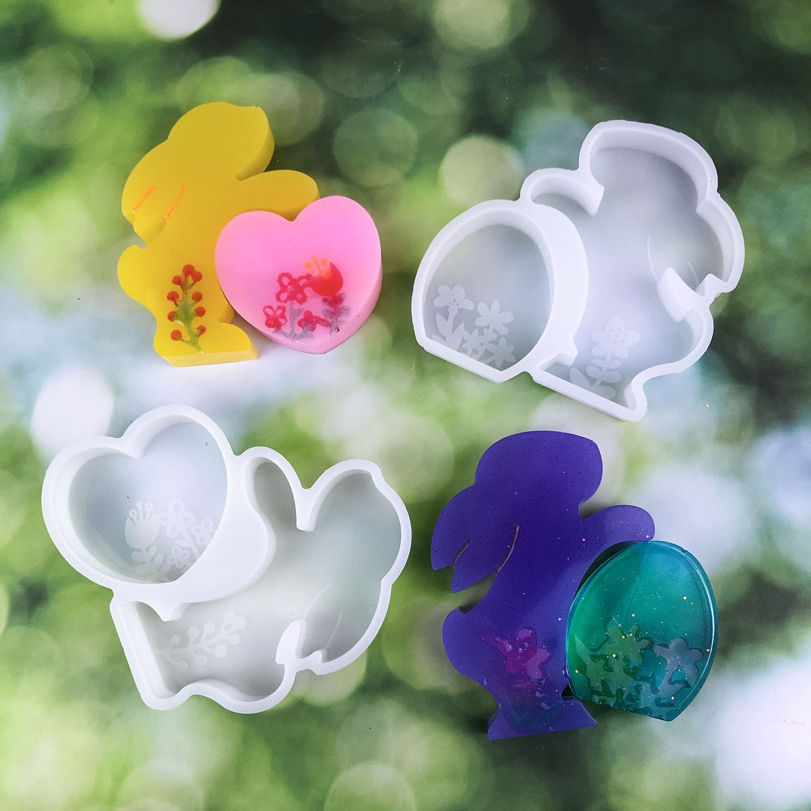 X0523+X0524 Rabbit Lying on Egg Holding Heart Decoration Mold, DIY Silicone Mold