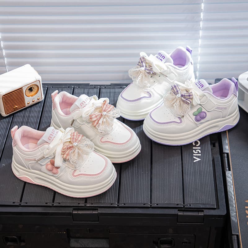 Girls' Sports Shoes, Children's White Shoes, 2026 Spring New Arrival, Casual Shoes for Middle and Big Kids, Girl's Bow Sneakers