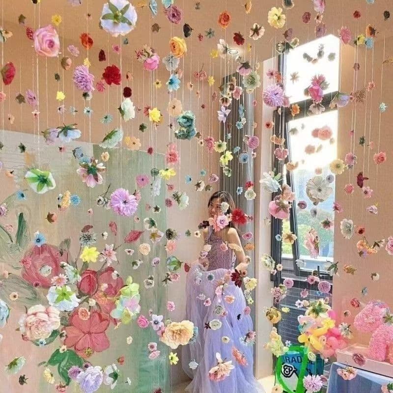 Cross-border simulated floating flower door curtain, window display, mall floating wedding decoration prop material, waterfall flower hanging ornament
