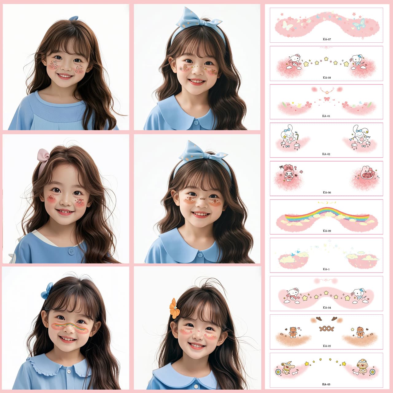 Cute Cartoon Temporary Tattoo Stickers Hello Kitty and My Melody Face Paint Tattoo Stickers, Atmospheric Face Tattoo Stickers