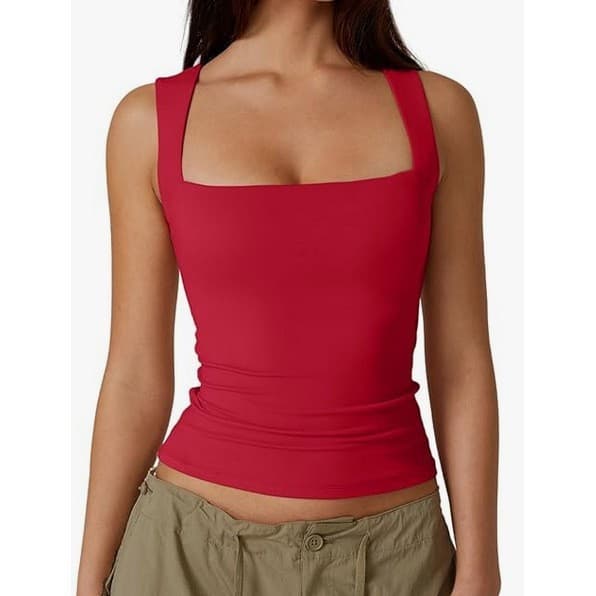 Cross-border European and American Sexy Sleeveless Cami Top for Women Summer Off-Shoulder Square Neck Ribbed Strap Tank Top Women's Clothing