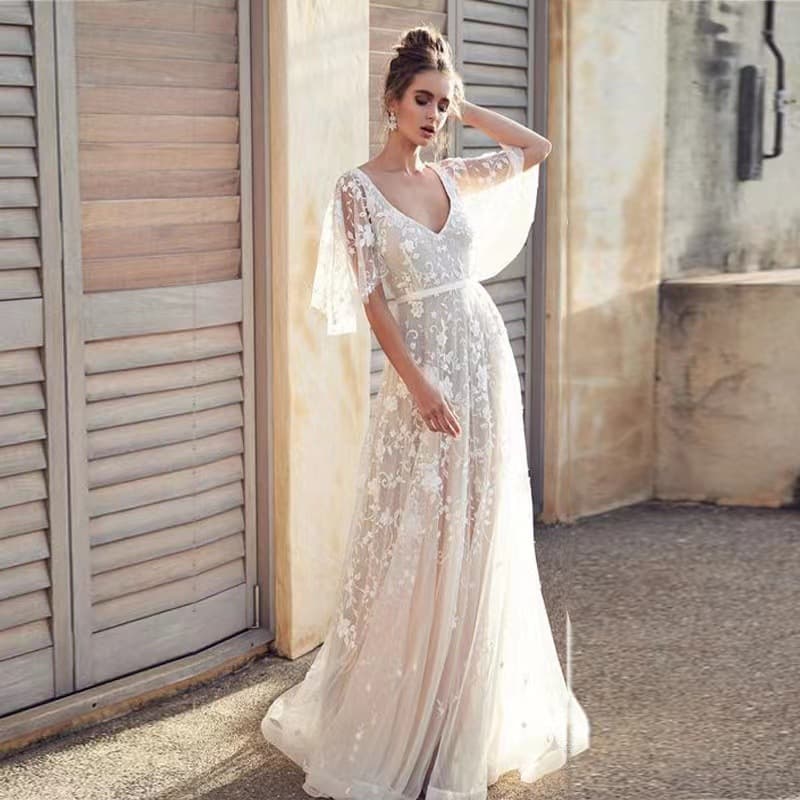 New European and American 2026 Spring/Summer Women's Deep V Midi Dress Lace Backless Evening Gown