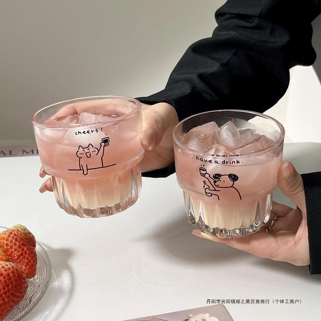 Ins style original cute puppy glass drinking water cup milk coffee breakfast oatmeal cup juice drink cup