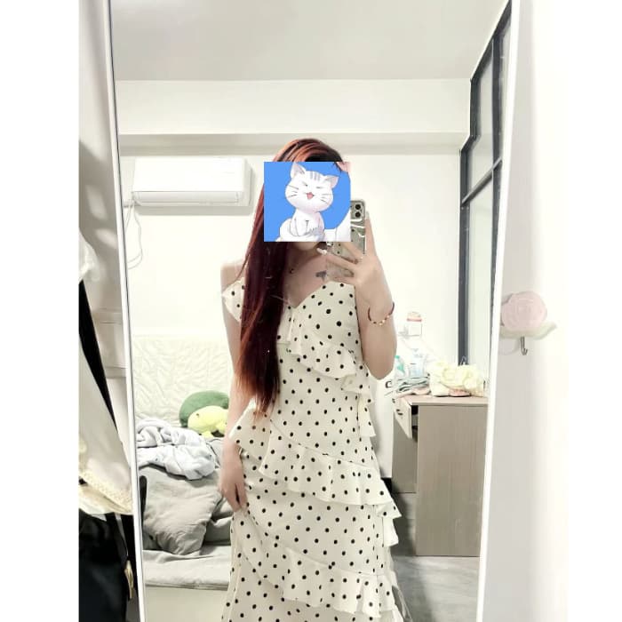 French Polka Dot Strappy Dress for Women 2025 Spring Summer New Collection, Waist-Cinching Slimming Pure Desire Ruffle Hem Long Dress