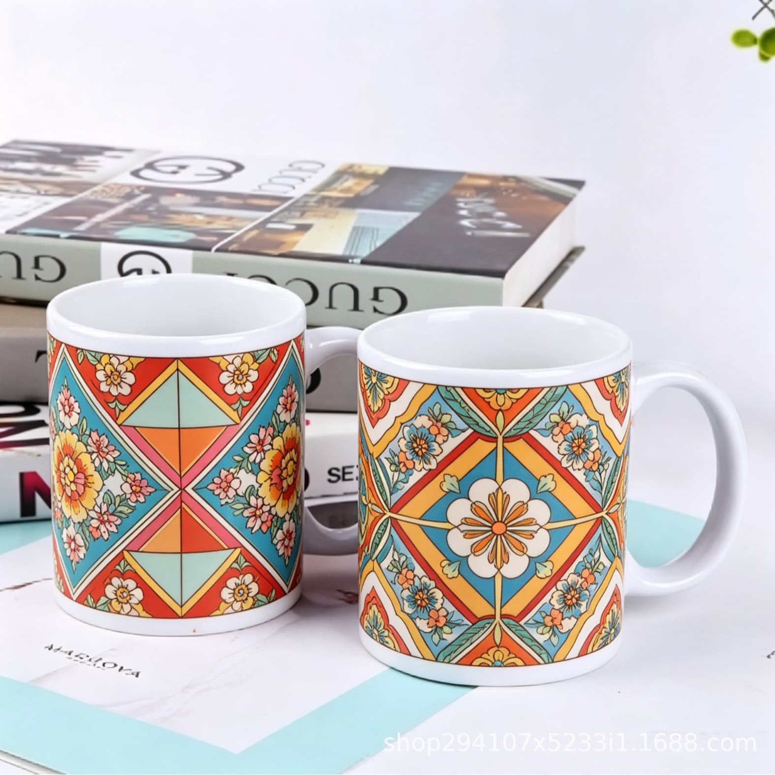 Ethnic Pattern Mug Set, Large Capacity Ceramic Cup, Home Breakfast Milk Cup, Great Gift